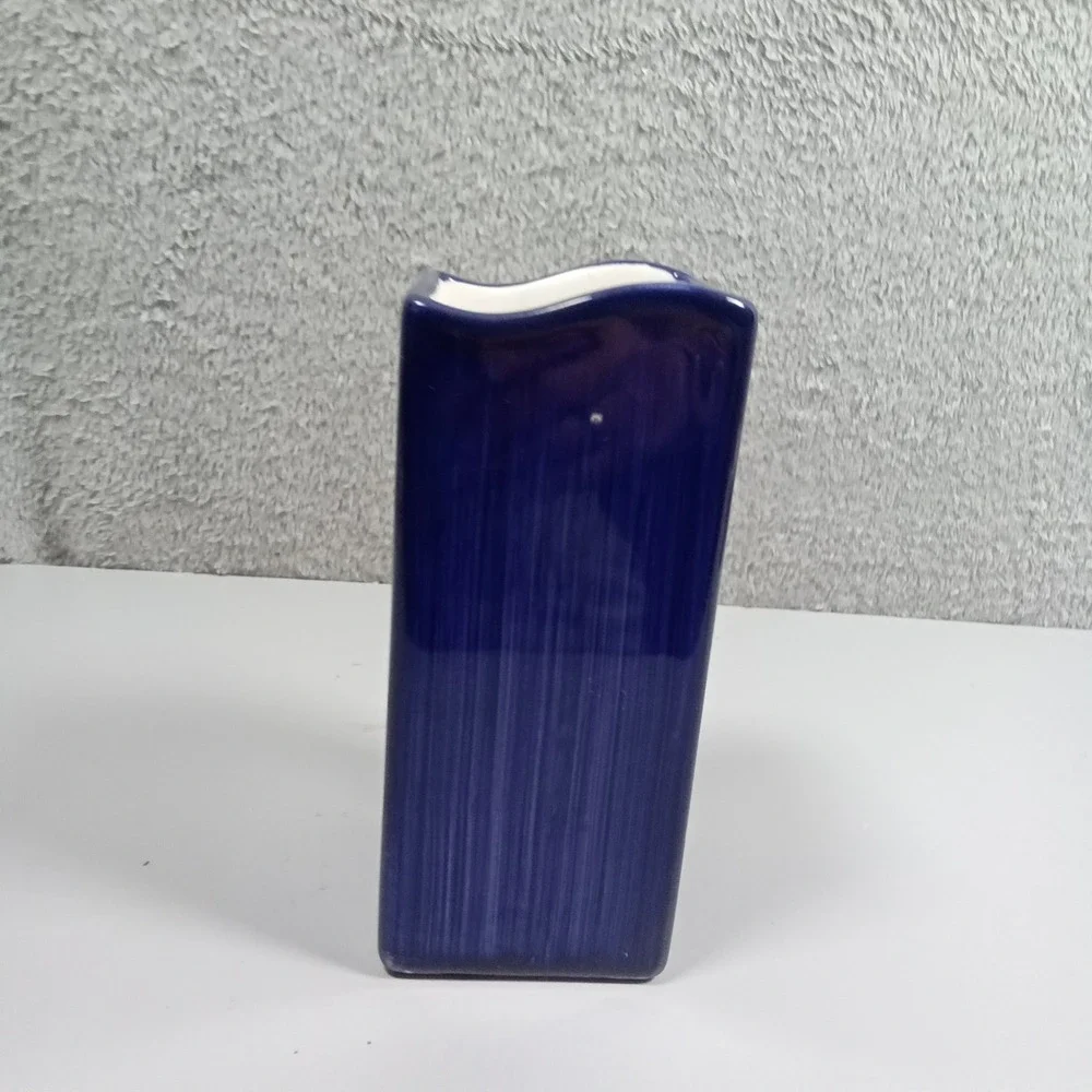 FTD Cobalt Blue Ceramic Bud Vase‎ Whimsical Leaf Spiral Flower Wavy Rim Thailand